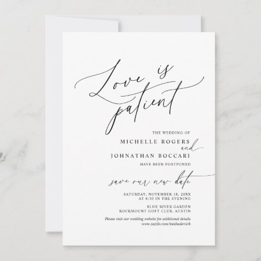 Invitation Minimal Simple, Amour patient, mariage reporté (Devant)
