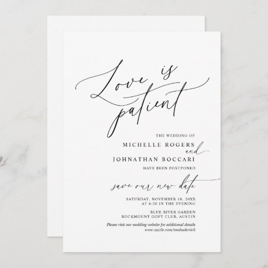 Invitation Minimal Simple, Amour patient, mariage reporté (Devant / Derrière)