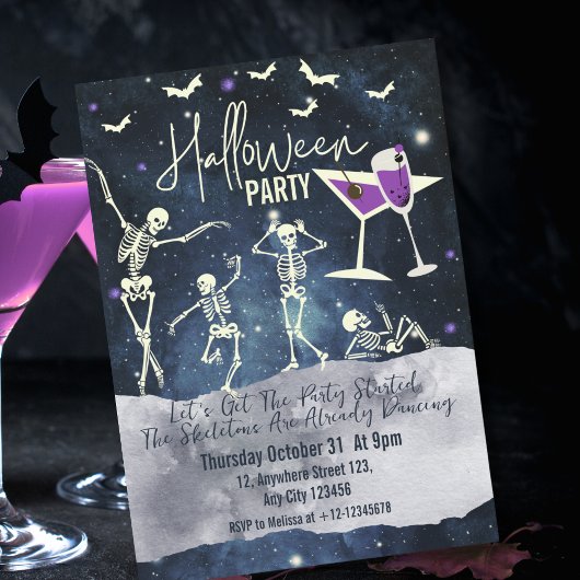 Invitation Minimal Simple Danse Squelette Halloween Soirée