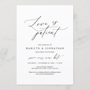 Invitation Minimal simple, l'amour est patient, mariage repor
