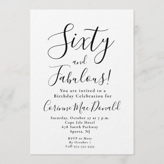 Invitation Minimal Sixty and Fabulous 60th Birthday Party (Devant)