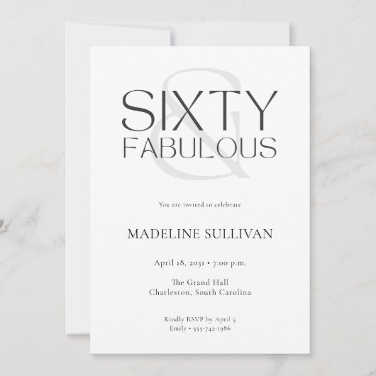 Invitation Minimal Sixty and Fabulous 60th Birthday Party (Devant)