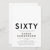 Invitation Minimal Sixty Black White 60th Birthday (Devant / Derrière)