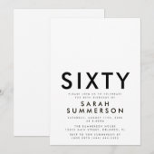 Invitation Minimal Sixty Noir Blanc 60e Anniversaire (Devant / Derrière)