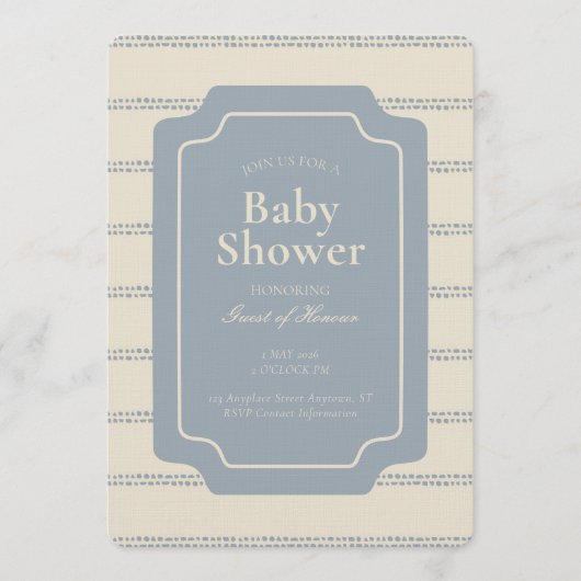 Invitation Minimal Stripe Geometric Gender Neutral Beige Blue (Devant)