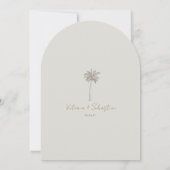 Invitation Minimal Taupe Palm Tree Beach Save The Date (Dos)
