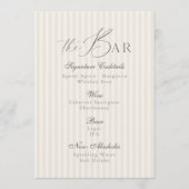 Invitation Minimal Taupe Stripe Wedding Bar Menu (Devant)