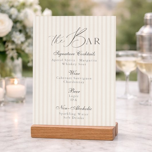 Invitation Minimal Taupe Stripe Wedding Bar Menu