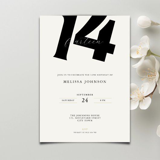 Invitation Minimal Typographie Gras 14e Anniversaire 