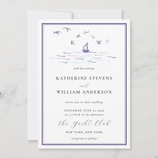 Invitation Minimal voilier Yacht Vave Mariage classique moder (Devant)