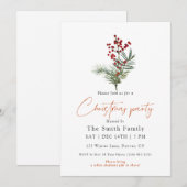Invitation Minimal Watercolor Berry Christmas Party (Devant / Derrière)