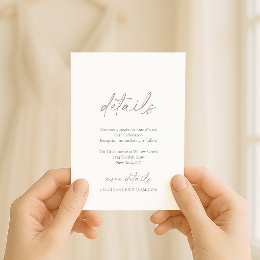 Invitation Minimal Wedding Details Card with Soft Calligraphy