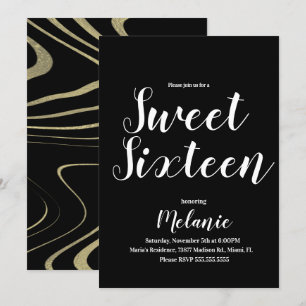 Invitation Minimal Zèbre Sweet 16 Paillettes Faux Feuille