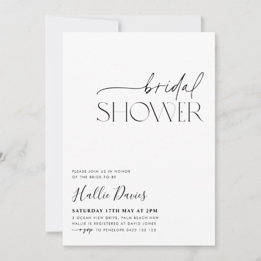 Invitation minimale à la douche nuptiale noire bla (Devant)