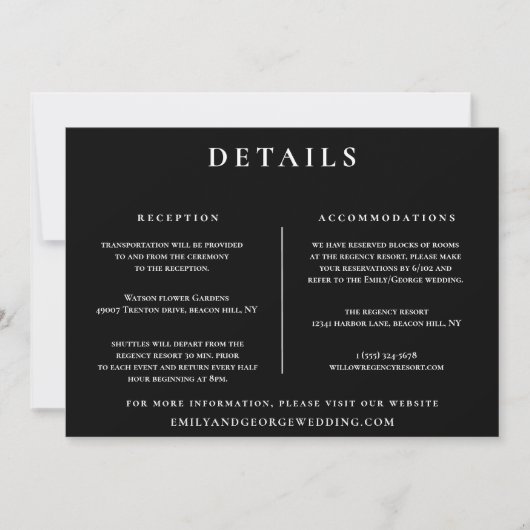 Invitation Minimale Black & White mariage Détails (Devant)