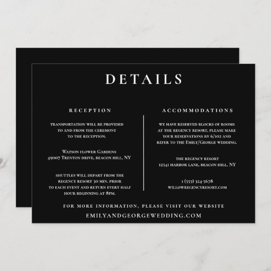 Invitation Minimale Black & White mariage Détails (Devant / Derrière)