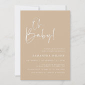 Invitation minimale de Baby shower beige (Devant)