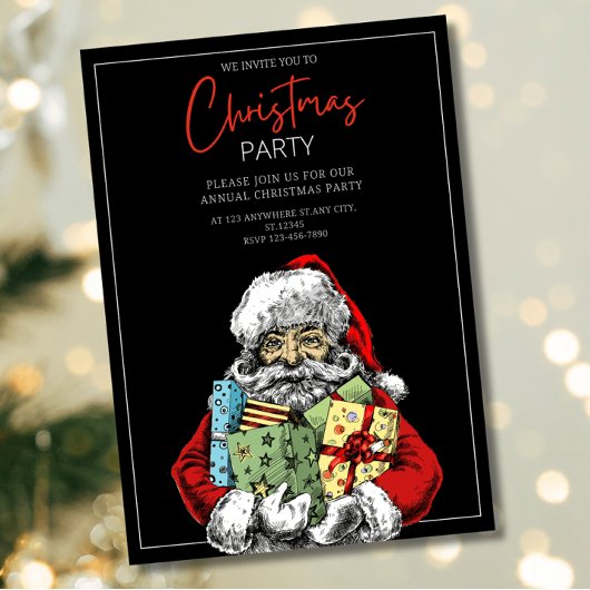 Invitation minimale de fête de Noël du Père Noël, 