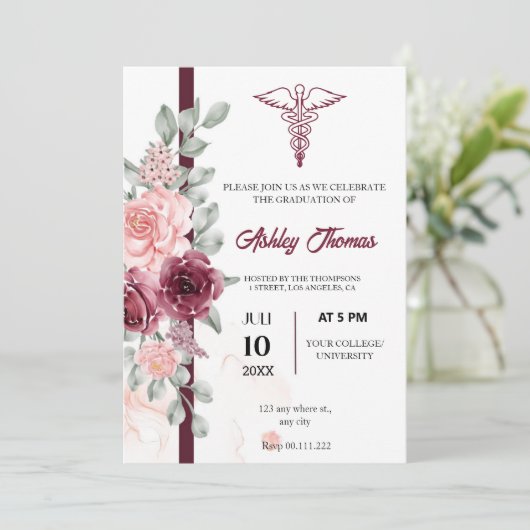 Invitation minimale de graduation Floral RN (Debout devant)