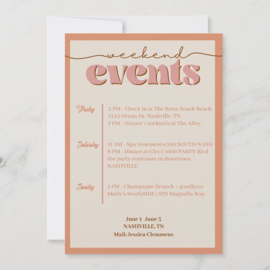 Invitation minimale du week-end de bachelorette (Dos)