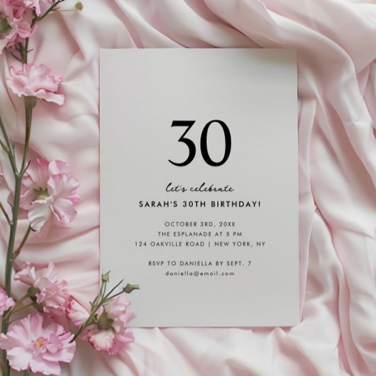 Invitation minimale élégante pour 30 ans