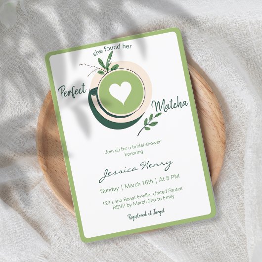 Invitation Minimale Elle A Trouvé Sa Fête des mariées Matcha