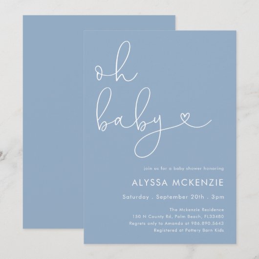 Invitation minimale et moderne de shower de bébé b (Devant / Derrière)