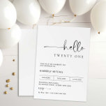 Invitation minimale et moderne pour un 21e anniver<br><div class="desc">Cette invitation de fête d'anniversaire 21 ans à la typographie minimaliste est parfaite pour une fête d'anniversaire moderne. Le design simple présente une typographie classique minimaliste noire et blanche avec une touche moderne. Personnalisable dans n'importe quelle couleur. Gardez le design minimaliste et élégant, tel quel, ou personnalisez-le en ajoutant vos...</div>