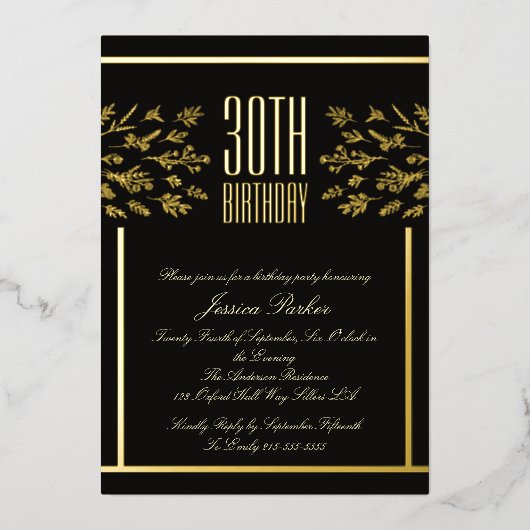 Invitation minimale noire et dorée noire (Recto)