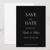 Invitation minimale noire pour sauver la date (Devant / Derrière)