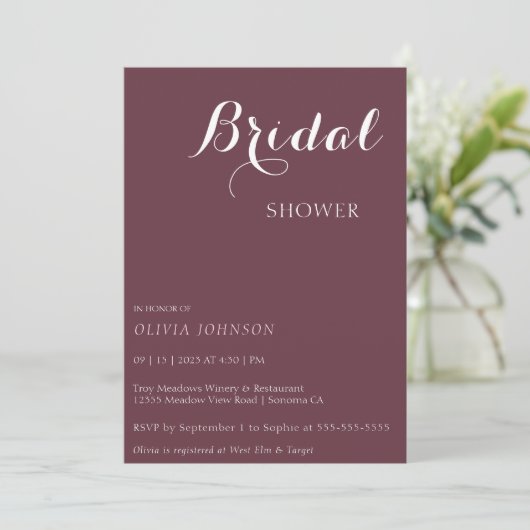 Invitation minimale PINOT de douche nuptiale (Debout devant)