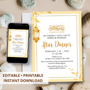 Invitation minimale pour Iftar avec cadre de feuil