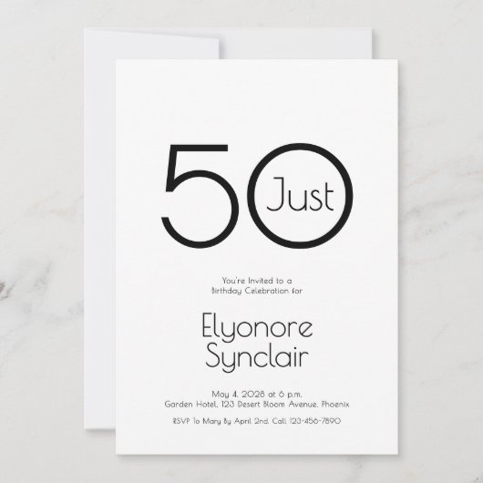 Invitation minimale pour les 50 ans de Just Fifty (Devant)