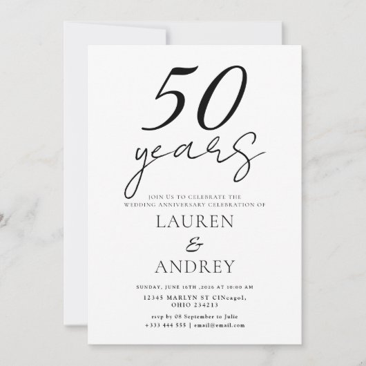 Invitation minimale pour les 50 ans de mariage (Devant)