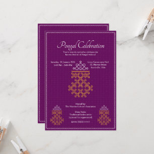 Invitation minimale pour Pongal au kolam tamoul po