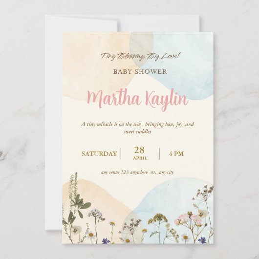 Invitation minimale pour une baby shower aux coule (Devant)
