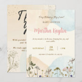 Invitation minimale pour une baby shower aux coule (Devant / Derrière)