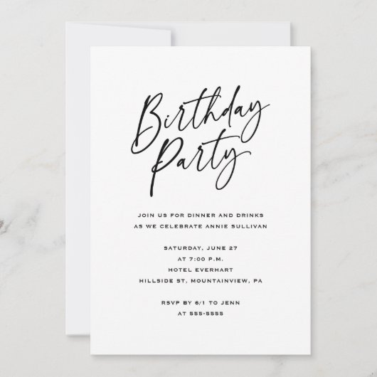 Invitation minimale pour une fête d'anniversaire (Devant)