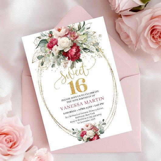 Invitation minimale rouge burgundy pour une Sweet 