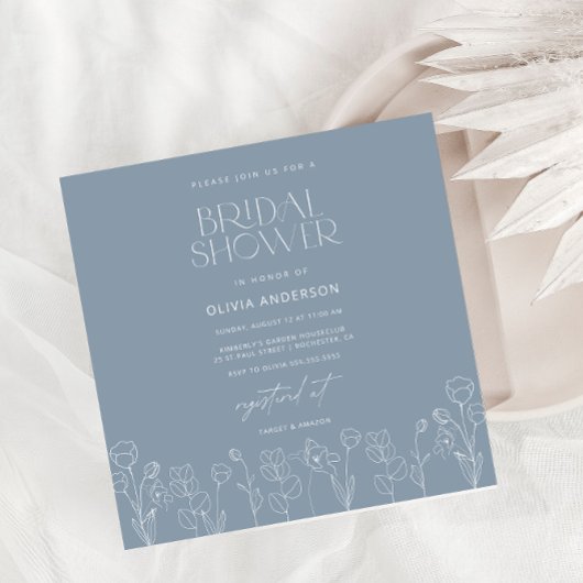 Invitation minimale simple Dusty Blue Bridal