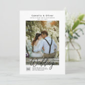 Invitation MINIMALISATION Mariage blanc et noir PHOTO CODE QR (Debout devant)