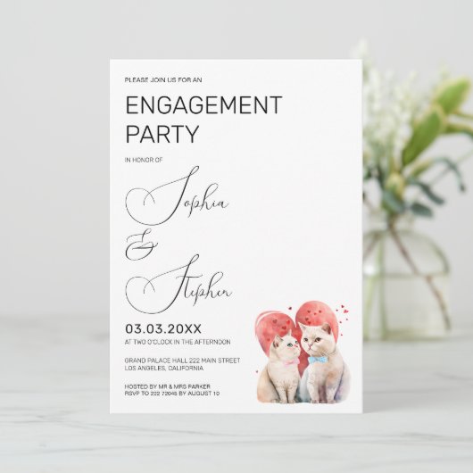 Invitation Minimalisme avec Fiançailles Mariage de chats (Debout devant)