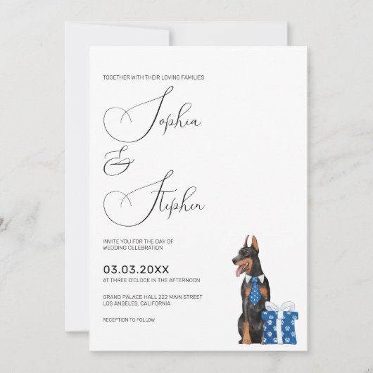 Invitation Minimalisme avec mariage de chien Doberman (Devant)