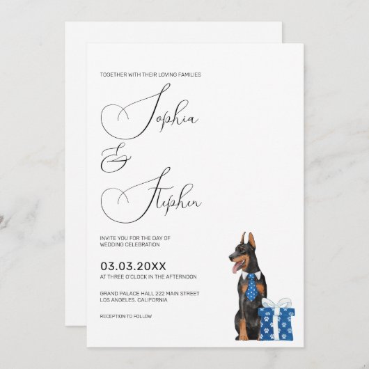Invitation Minimalisme avec un Mariage de chien Doberman (Devant / Derrière)