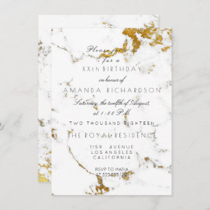 Invitation Minimalisme Blanc Marbre Carrare Or Anniversaire