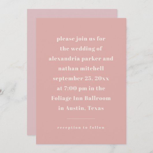 Invitation Minimalisme coloré | Rose moderne (Devant / Derrière)