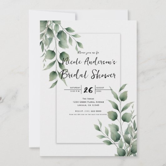 Invitation Minimalisme et verdure pour une baby shower modern (Devant)