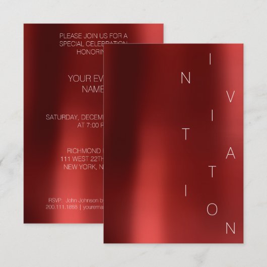 Invitation Minimalisme Fashion Event Glam Red Wine Rubin (Devant / Derrière)