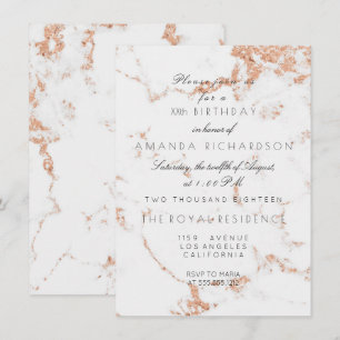 Invitation Minimalisme Gris Blanc Marbre Rose Cuivre Annivers