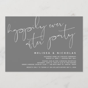 Invitation Minimalisme Gris Foncé, Mariage Fuite de Noces